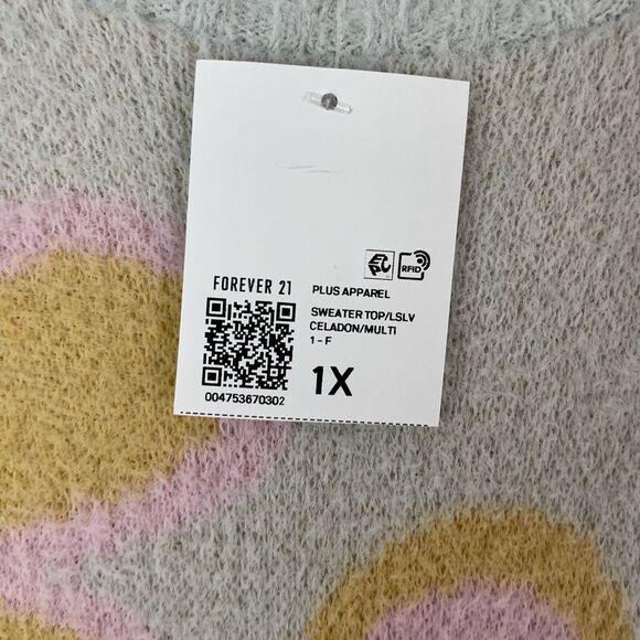 Forever 21+ Flower Power Sweater Sz 1X Long Sleeve Tunic Groovy 70’s Fuz… - Picture 2 of 10